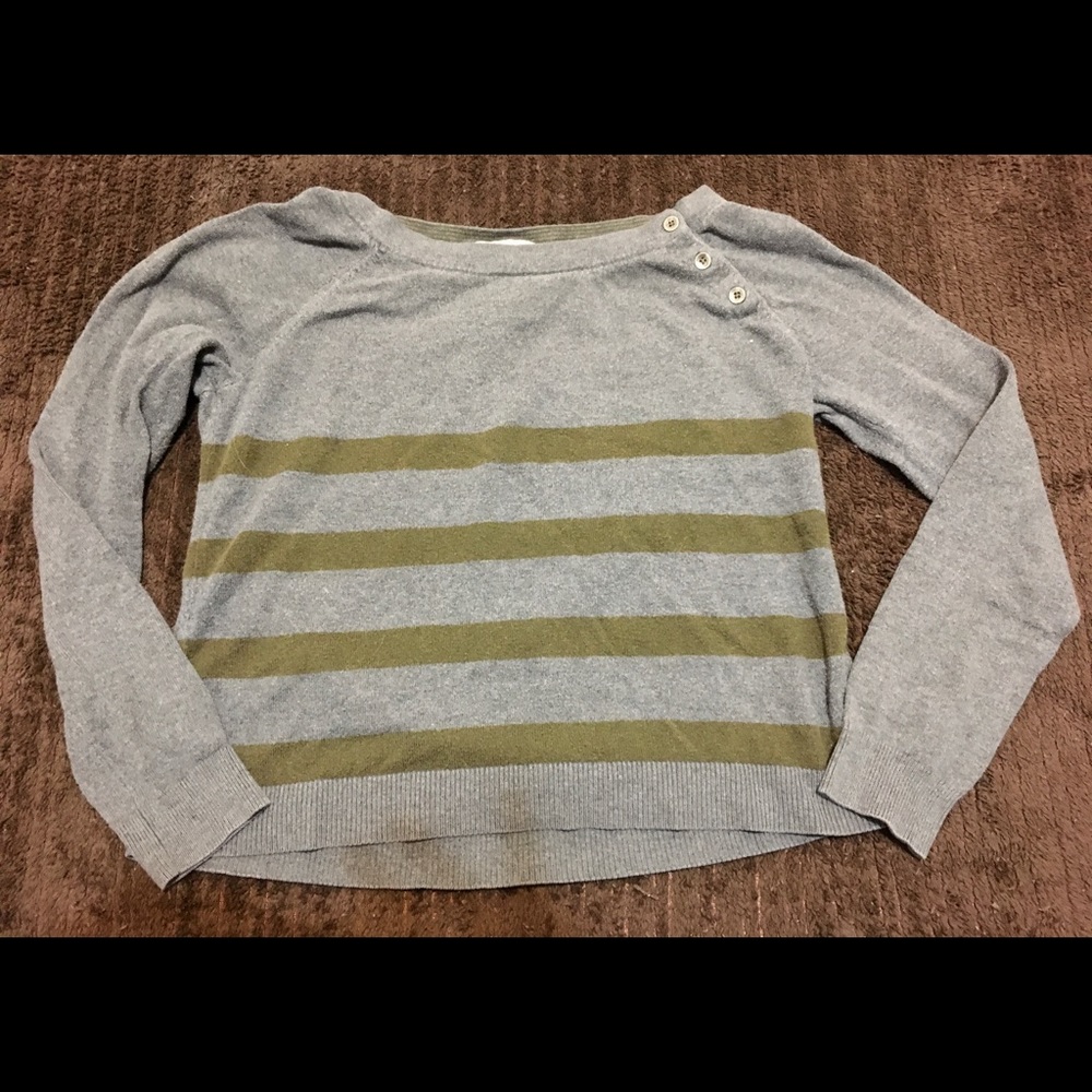 Gray and Olive Striped Crop Sweater